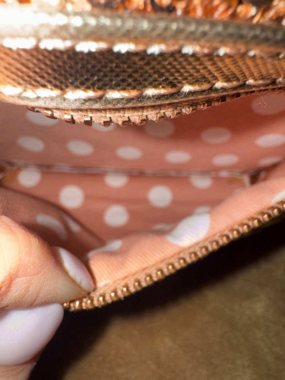 EUC! Loungefly Rose Gold Sequin Mini Backpack with Ears and a Metallic Bow - Picture 8 of 10